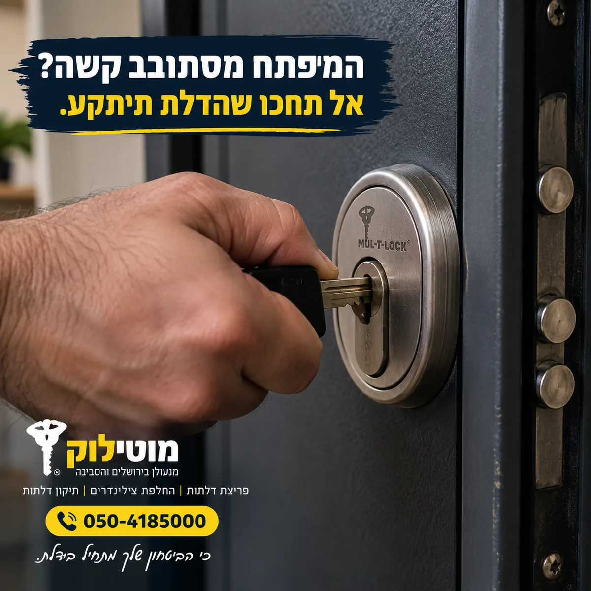 מפתח שמסתובב בקושי בצילינדר של דלת כניסה